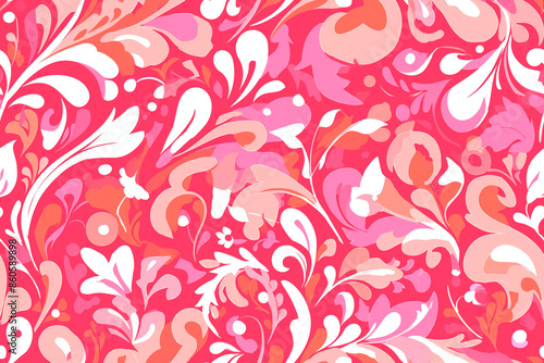 Vibrant pink and red floral seamless pattern with abstract shapes, leaves, and petals. Perfect for fabrics, wallpapers, and stationery.