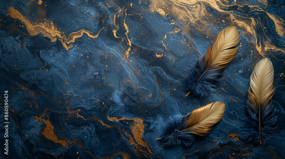 panel wall art, wall decoration, marble background with feather designs panel wall art, wall decoration, marble background with feather designs