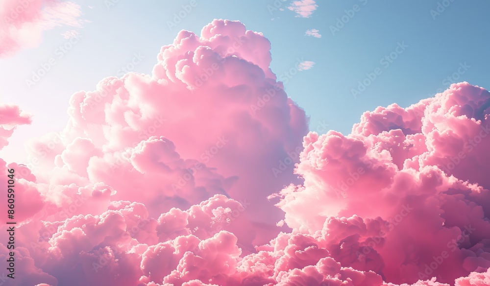 Pink Fluffy Clouds in Serene Sky. Pink sky with white clouds, pink background Pink Fluffy Clouds in Serene Sky. Pink sky with white clouds, pink background