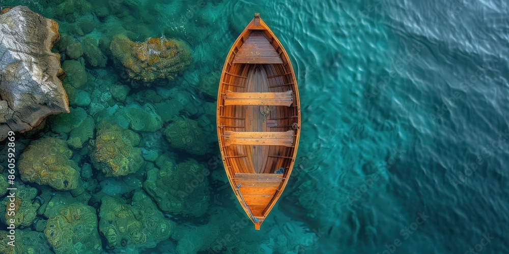 Wooden Rowboat on Crystal Clear Water Wooden Rowboat on Crystal Clear Water