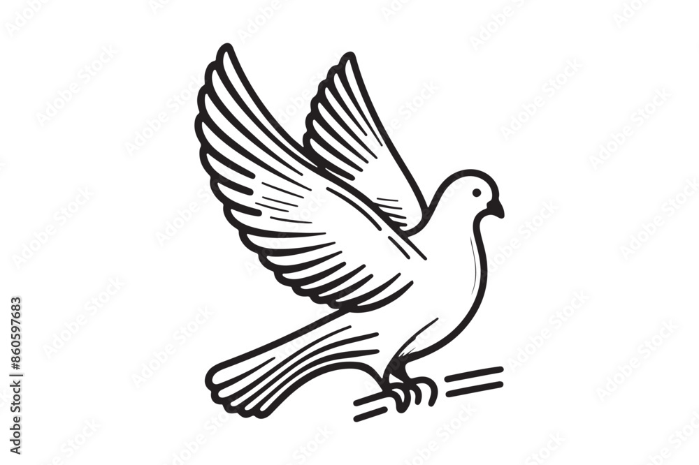 Fototapeta premium White Dove Linear Silhouette Vector