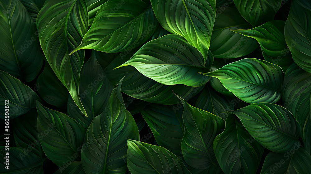 The leaves of Spathiphyllum cannifolium abstract dark green surface natural background tropical leaves : Generative AI The leaves of Spathiphyllum cannifolium abstract dark green surface natural background tropical leaves : Generative AI