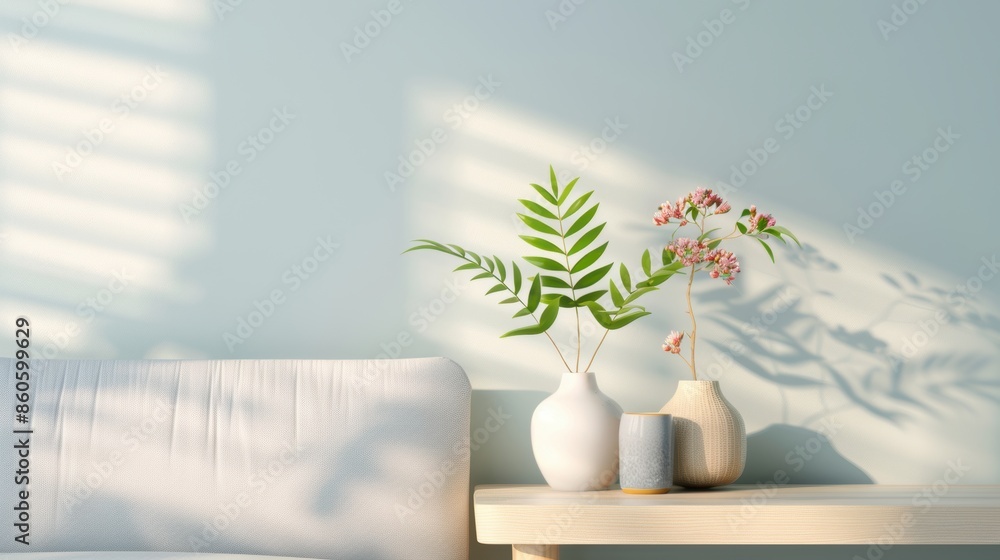 A cozy living room decorated in soft silver hues, with minimalist furniture and decor creating a warm and inviting atmosphere. The image provides ample copy space for customization. A cozy living room decorated in soft silver hues, with minimalist furniture and decor creating a warm and inviting atmosphere. The image provides ample copy space for customization.