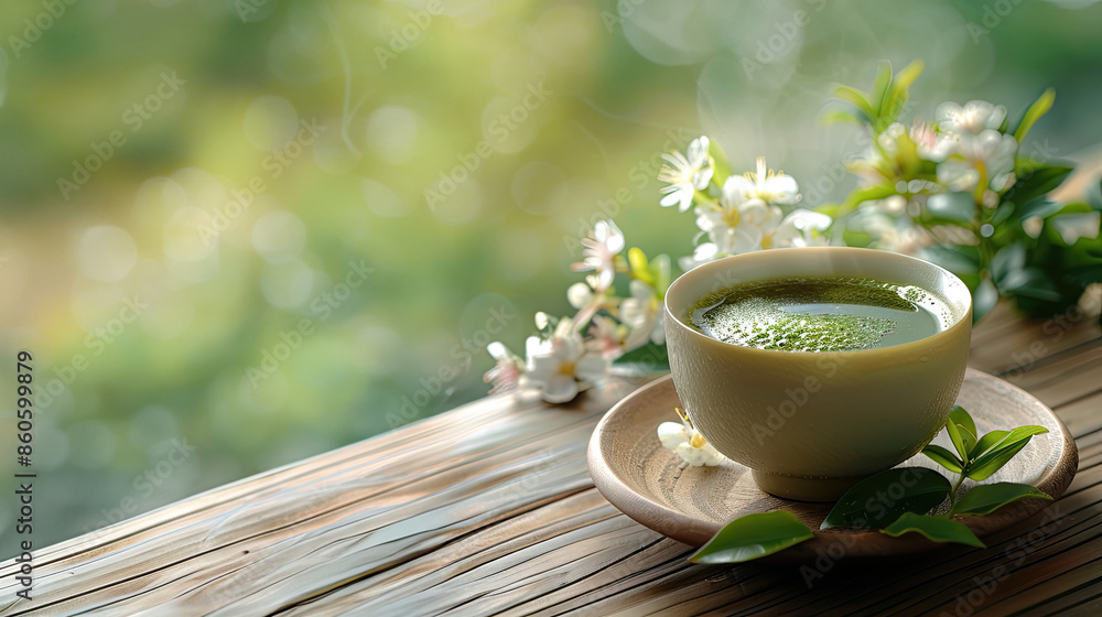 A bowl of frothy matcha tea in a rustic ceramic bowl, surrounded by fresh green leaves on a light background.
A bowl of frothy matcha tea in a rustic ceramic bowl, surrounded by fresh green leaves on a light background.