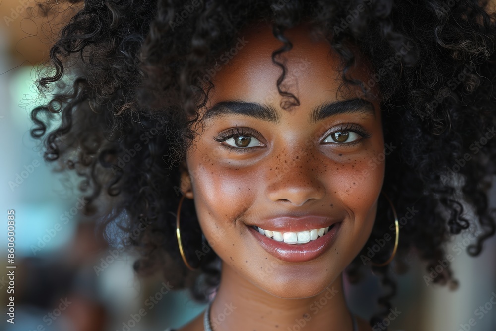 Smiling Woman With Curly Hair and Freckles Smiling Woman With Curly Hair and Freckles