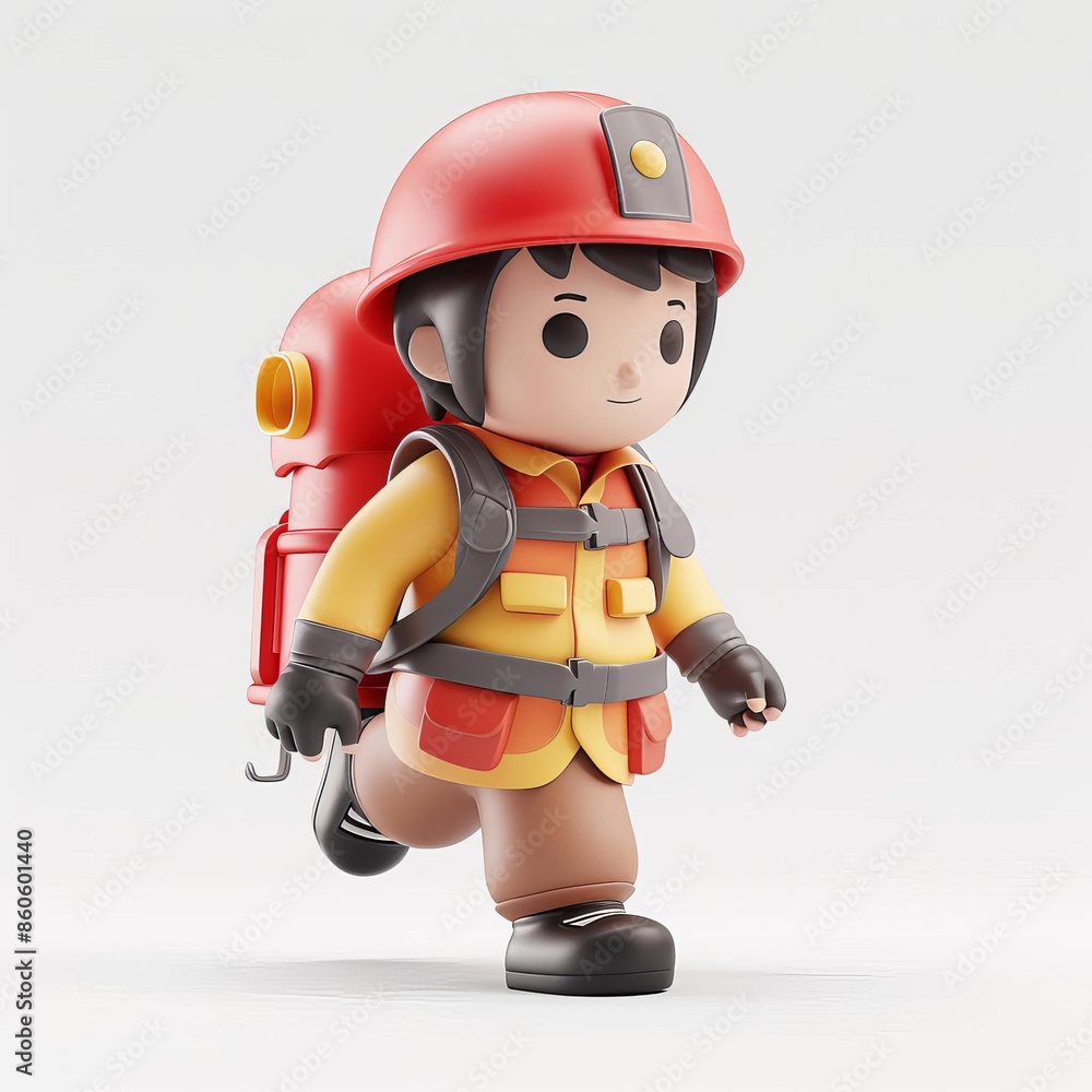 A firefighter in action, occupation, 3D render, dynamic pose, isolated on white background A firefighter in action, occupation, 3D render, dynamic pose, isolated on white background
