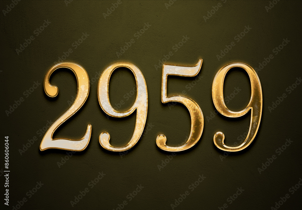 Old gold effect of 2959 number with 3D glossy style Mockup. Old gold effect of 2959 number with 3D glossy style Mockup.