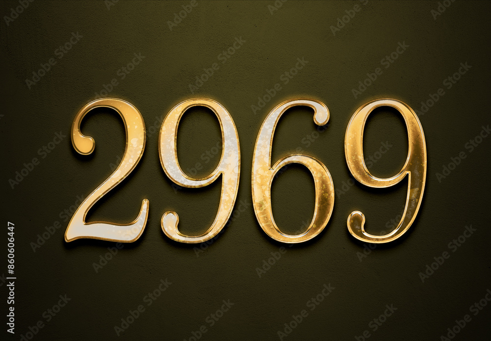 Old gold effect of 2969 number with 3D glossy style Mockup. Old gold effect of 2969 number with 3D glossy style Mockup.