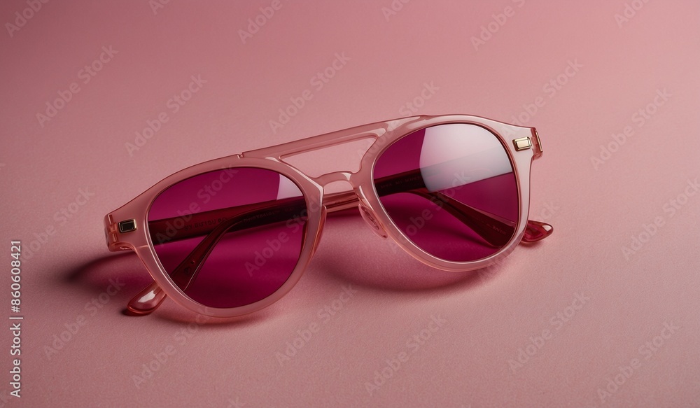 Pink sunglasses on pink background with red lenses. Pink sunglasses on pink background with red lenses.