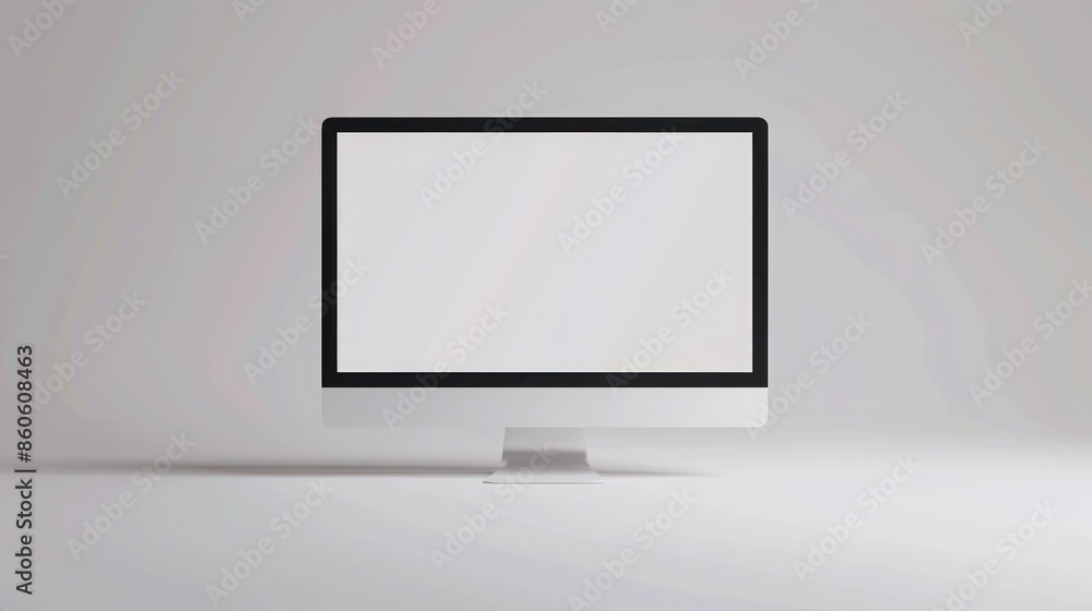 Computer screen mock up on white table. 3d render. Work space. Computer screen mock up on white table. 3d render. Work space.