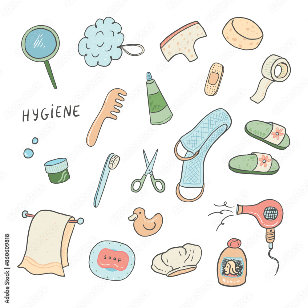 Hygiene and bath objects vector illustrations set. Hygiene and bath objects vector illustrations set.