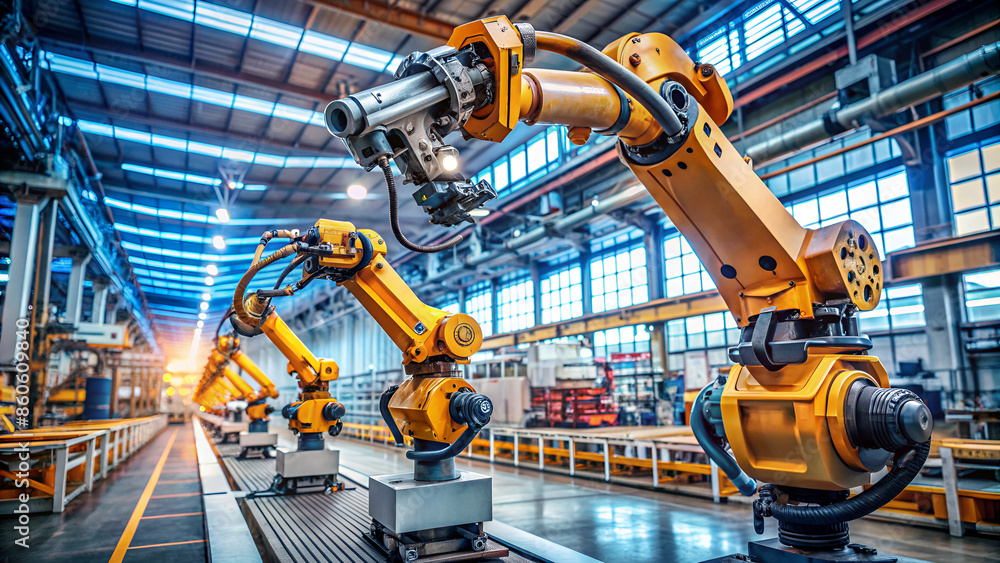 MLP Mechanized industry robot and robotic arms for assembly in factory production. Concept of artificial intelligence for industrial revolution and automation manufacturing process. MLP Mechanized industry robot and robotic arms for assembly in factory production. Concept of artificial intelligence for industrial revolution and automation manufacturing process.