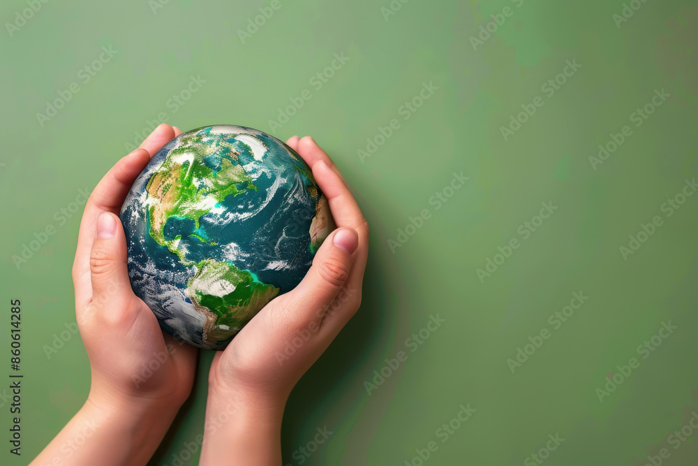 Hands holding the Earth globe against a green background, symbolizing environmental conservation, global unity, and planet care. Hands holding the Earth globe against a green background, symbolizing environmental conservation, global unity, and planet care.
