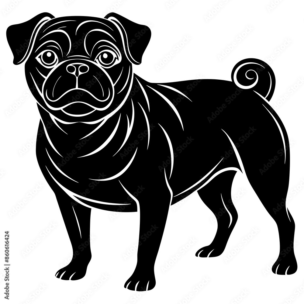 Detailed Pug Silhouette in Black and White
Detailed Pug Silhouette in Black and White