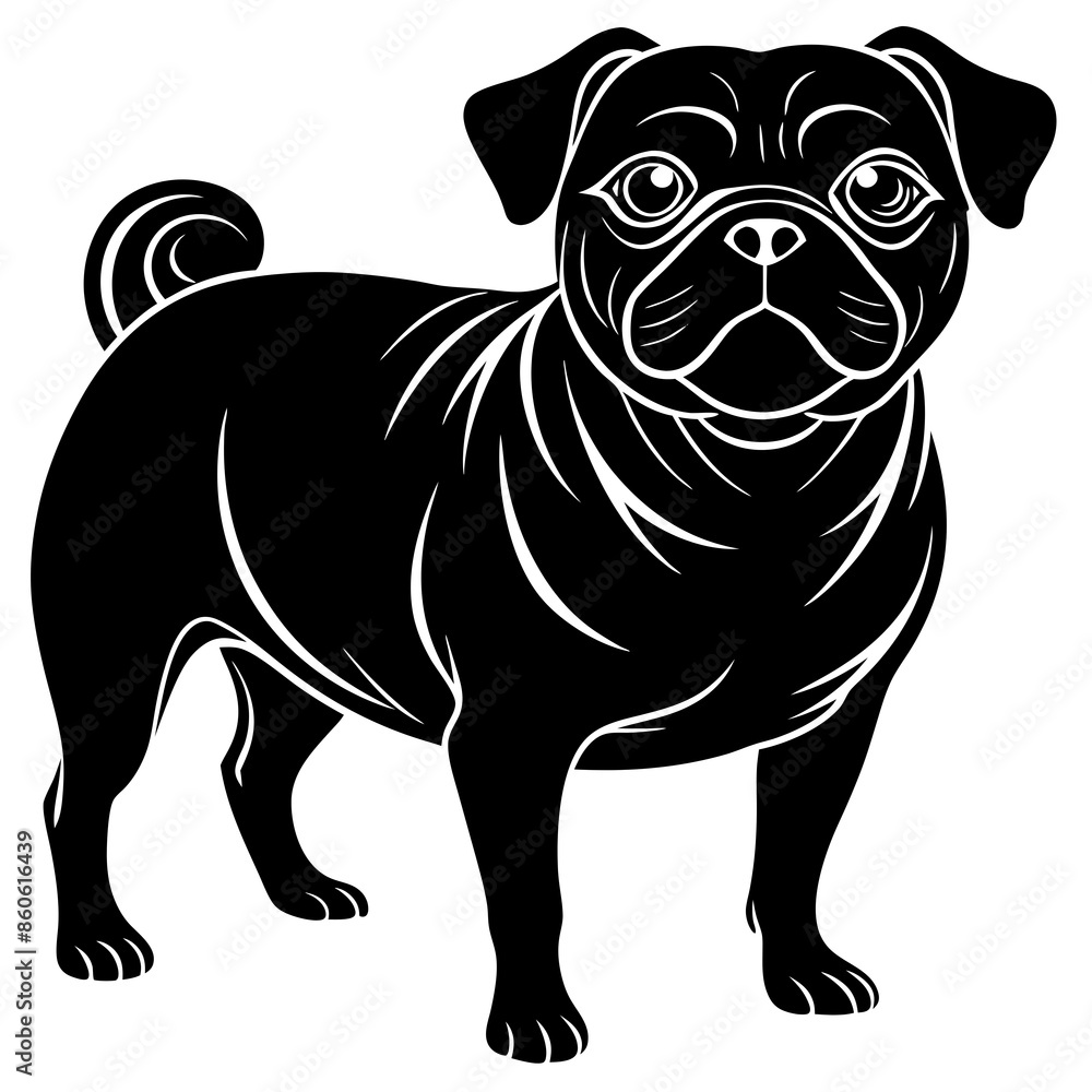 Detailed Pug Silhouette in Black and White
Detailed Pug Silhouette in Black and White