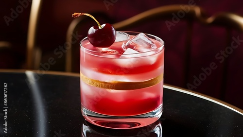 Wallpaper Mural Rose with cherry red cocktail drink with pink vermouth amaretto liqueur cherry juice cocktail cherry and ice black Torontodigital.ca