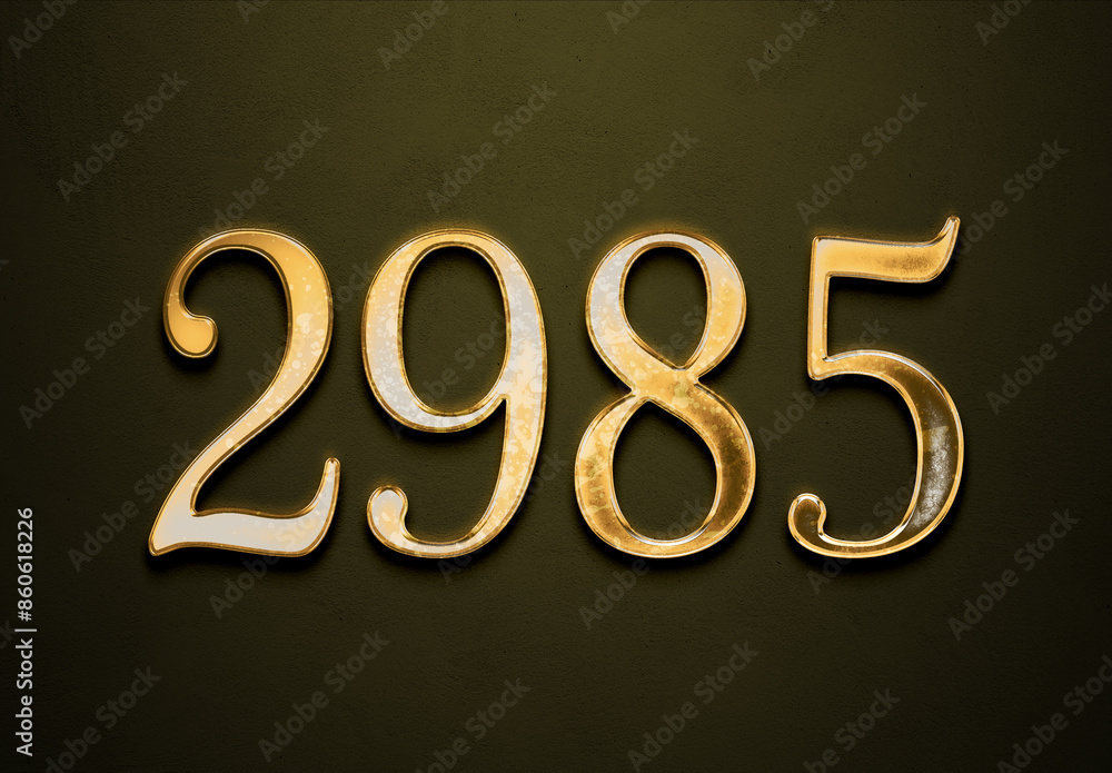 Old gold effect of 2985 number with 3D glossy style Mockup. Old gold effect of 2985 number with 3D glossy style Mockup.