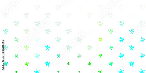 Light blue, yellow vector background with covid-19 symbols.