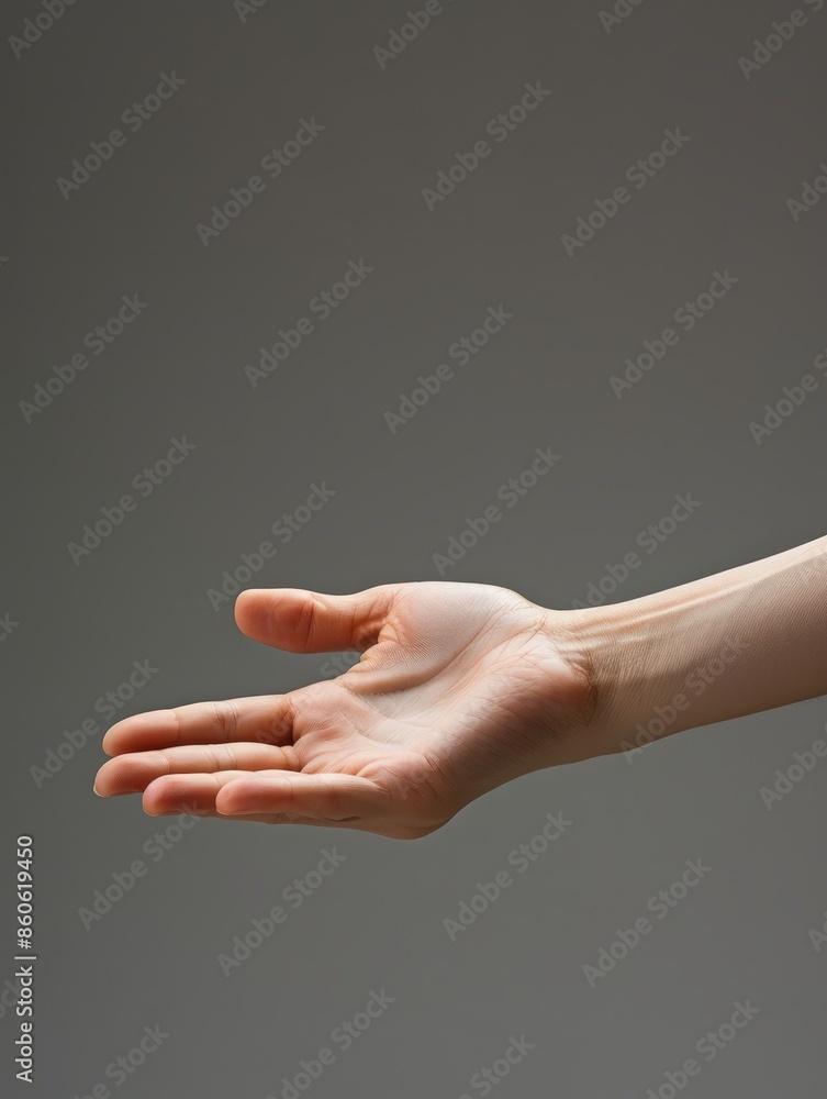 Close-up of an outstretched hand against a neutral background, symbolizing help, support, and communication. Ideal for business and healthcare themes. Close-up of an outstretched hand against a neutral background, symbolizing help, support, and communication. Ideal for business and healthcare themes.