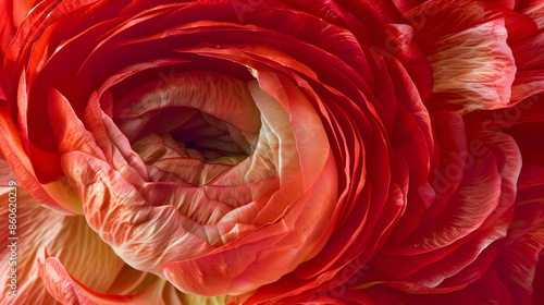 Rose Ranunculus flower petals closeup Persian buttercup rose bloom close up macro Beautiful Holiday bloom backdrop Botanical banner print background : Generative AI photo