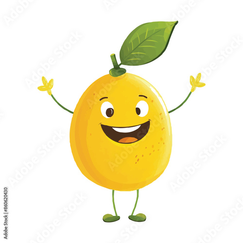 a happy Lemon cartoon character with arms and legs on white background