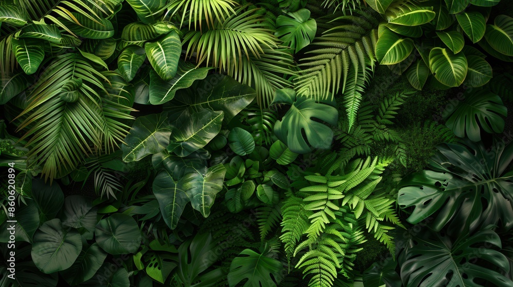 A close-up of vibrant green foliage in a lush tropical rainforest. Generative AI A close-up of vibrant green foliage in a lush tropical rainforest. Generative AI