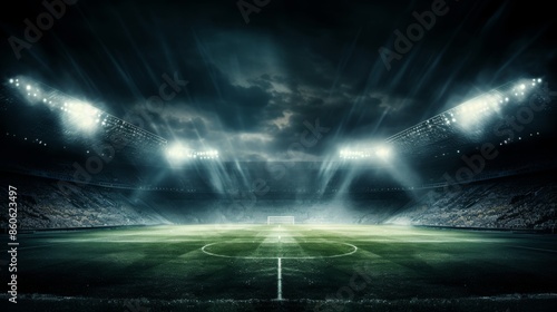 Football field bathed in gentle diffused light, creating an atmosphere of presence © pueb