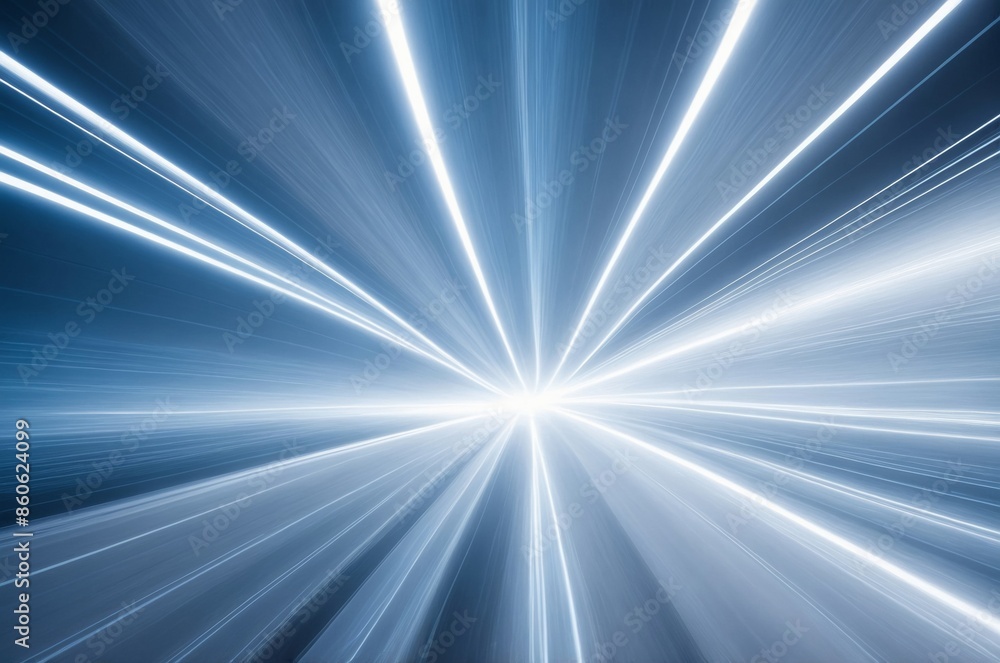 Abstract image of white light streaks radiating out from bright center on blue background Abstract image of white light streaks radiating out from bright center on blue background