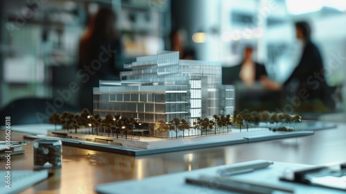 Wallpaper Mural the building project is on the desk in the office meeting at a large company in the office. a large construction company Torontodigital.ca