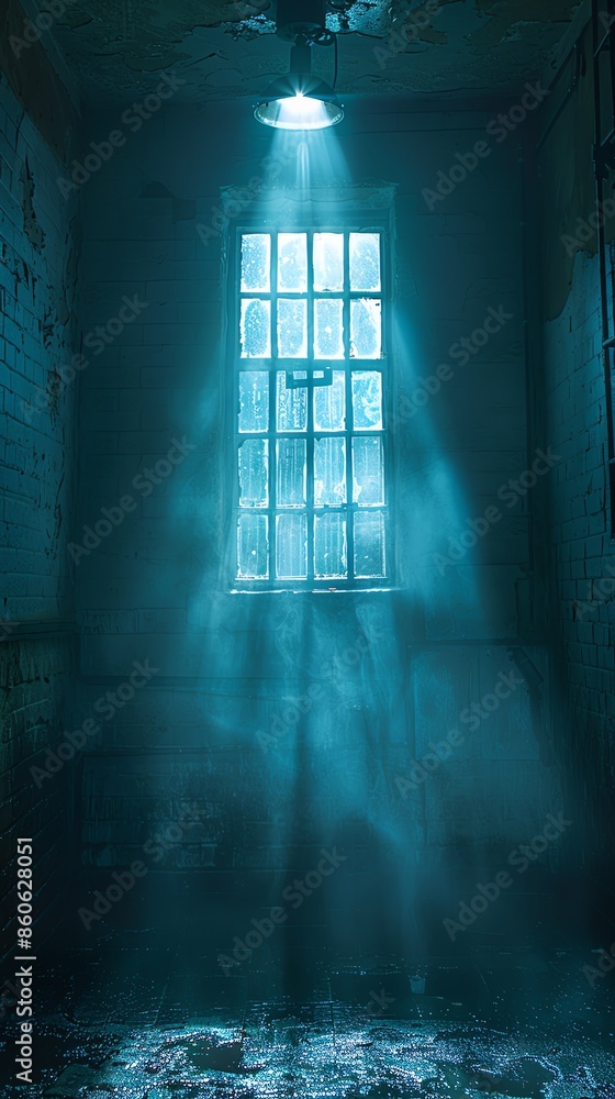 Obraz premium Fluorescent lamps casting a harsh light on a detectives interrogation room, intense and dramatic scene