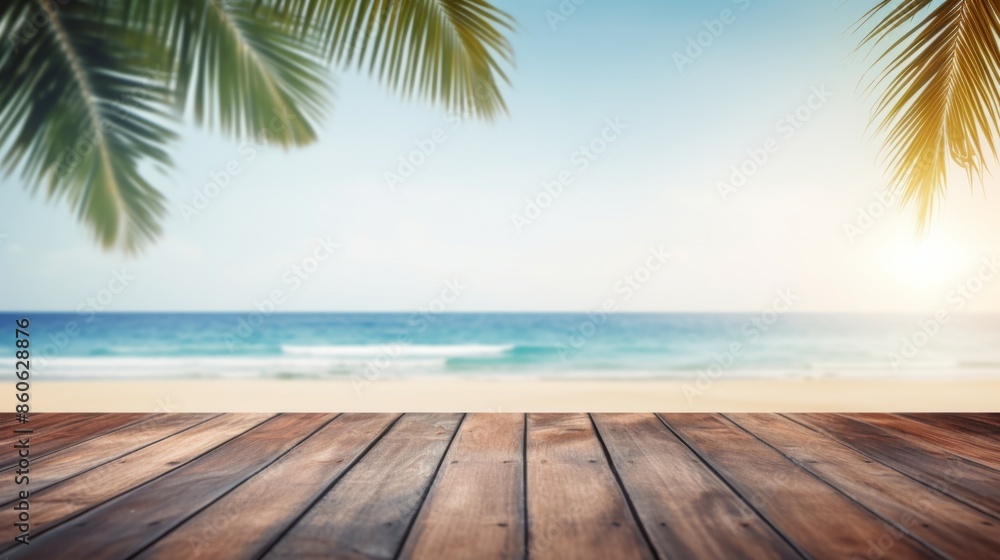 A tranquil image showing a wooden deck with the calm sea in the background, framed by palm trees, creating a peaceful paradise vibe under a clear blue sky. A tranquil image showing a wooden deck with the calm sea in the background, framed by palm trees, creating a peaceful paradise vibe under a clear blue sky.
