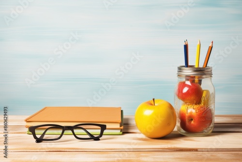 First grade student s school essentials on white background for educational needs photo