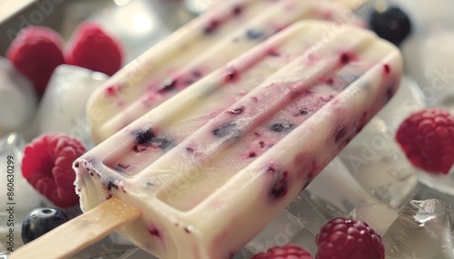Berry yogurt frozen fruit popsicles on a stick refreshing sweet treats with delightful berries