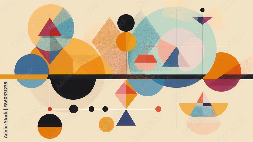 Balanced geometric design with circles, triangles, and squares representing the facets of friendship. Balanced geometric design with circles, triangles, and squares representing the facets of friendship.