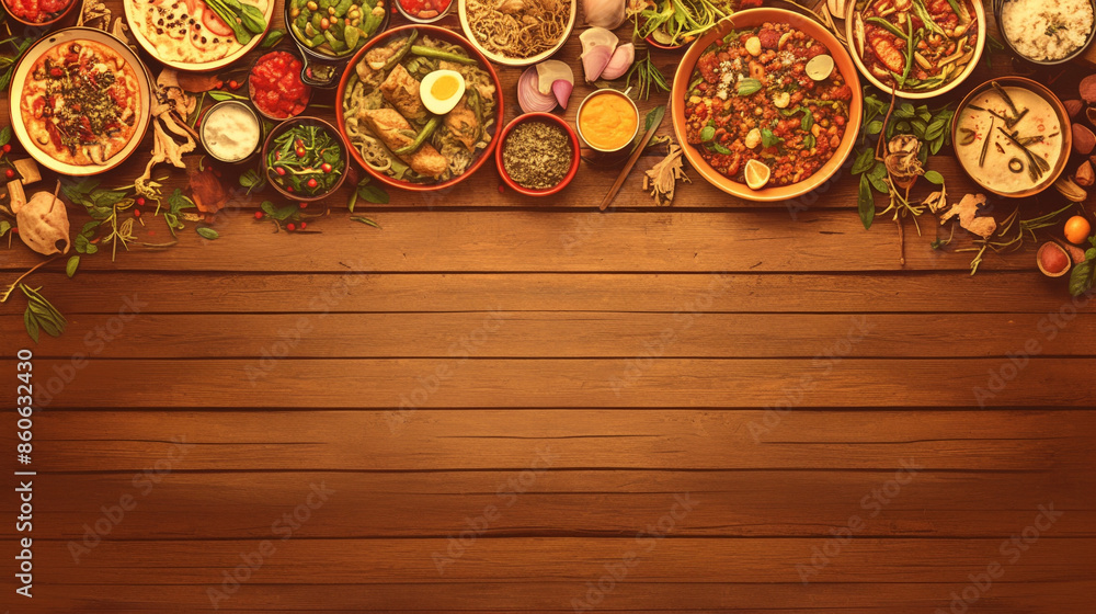 Indian food dishes on wooden table Indian food dishes on wooden table