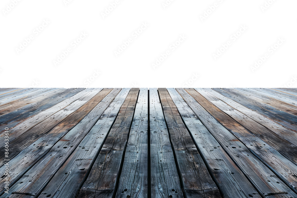 Rustic wooden floor isolated on white. Image of old weathered wooden floorboards extending towards the viewer, isolated on a white background. Rustic wooden floor isolated on white. Image of old weathered wooden floorboards extending towards the viewer, isolated on a white background.