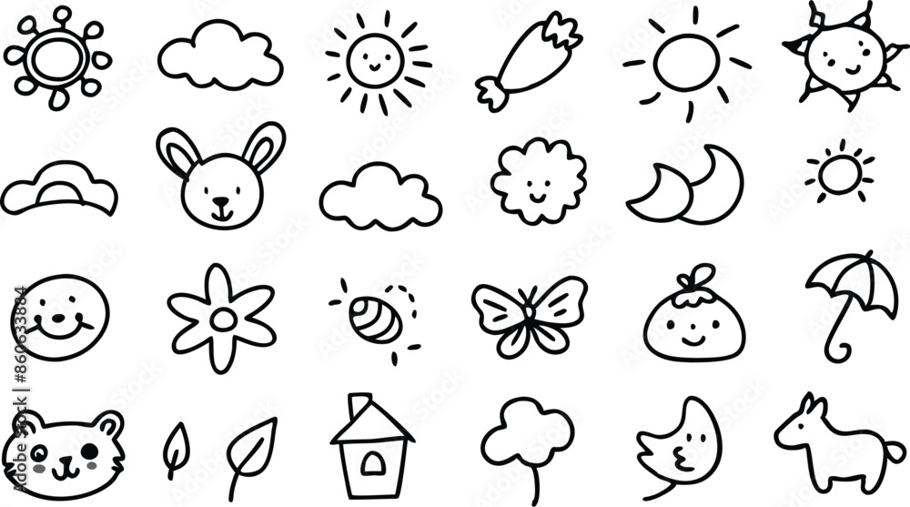 Cute hand drawn doodle set of simple kids decorative elements Cute hand drawn doodle set of simple kids decorative elements