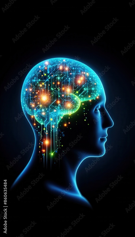Human Brain with Glowing Neural Network, Advanced Technology, Digital Illustration, Neuroscience Concept, Futuristic Design, Brain Activity, Neural Pathways, Modern Art Human Brain with Glowing Neural Network, Advanced Technology, Digital Illustration, Neuroscience Concept, Futuristic Design, Brain Activity, Neural Pathways, Modern Art