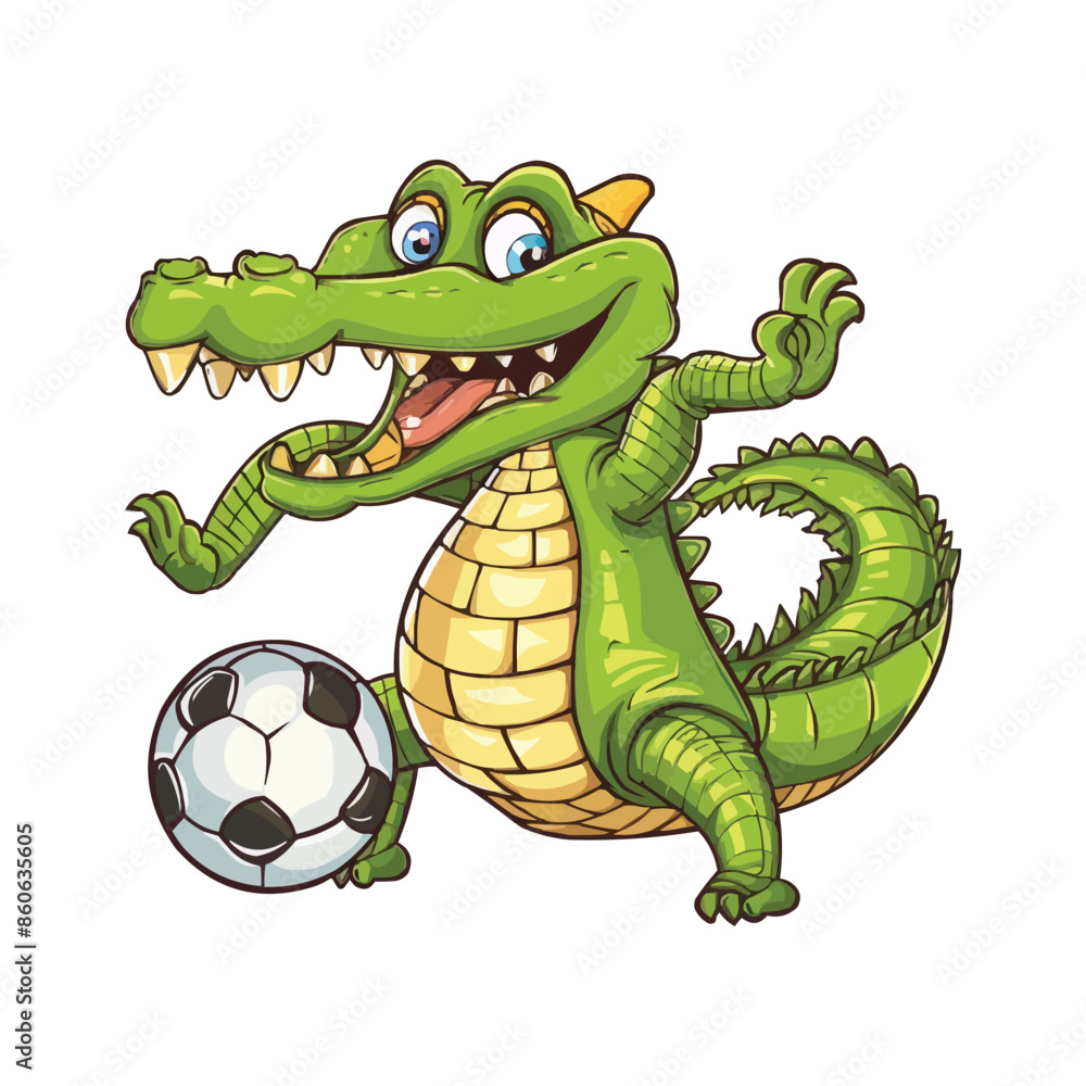 Fototapeta premium vector Cute crocodile playing football