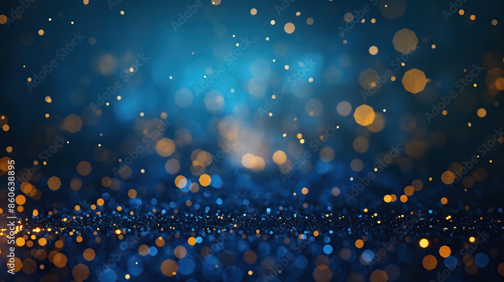 blue and golden bokeh flare light effect on dark blue background blue and golden bokeh flare light effect on dark blue background
