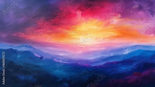 Vibrant sunset over mountain ranges