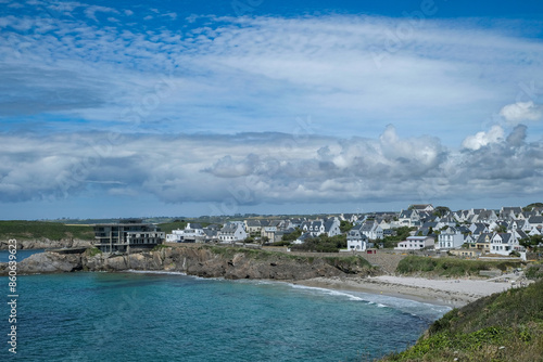 plage du Bilou et vue générale du Conquet, Bretagne, mer d'Iroise	
