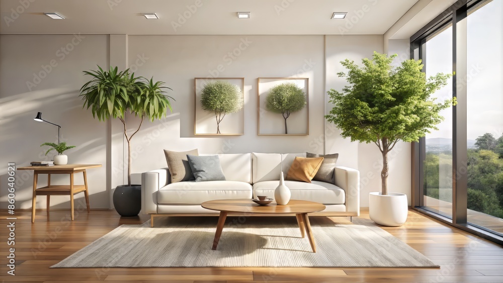 Fototapeta premium Spacious modern living room with a comfortable sofa and stylish furniture
