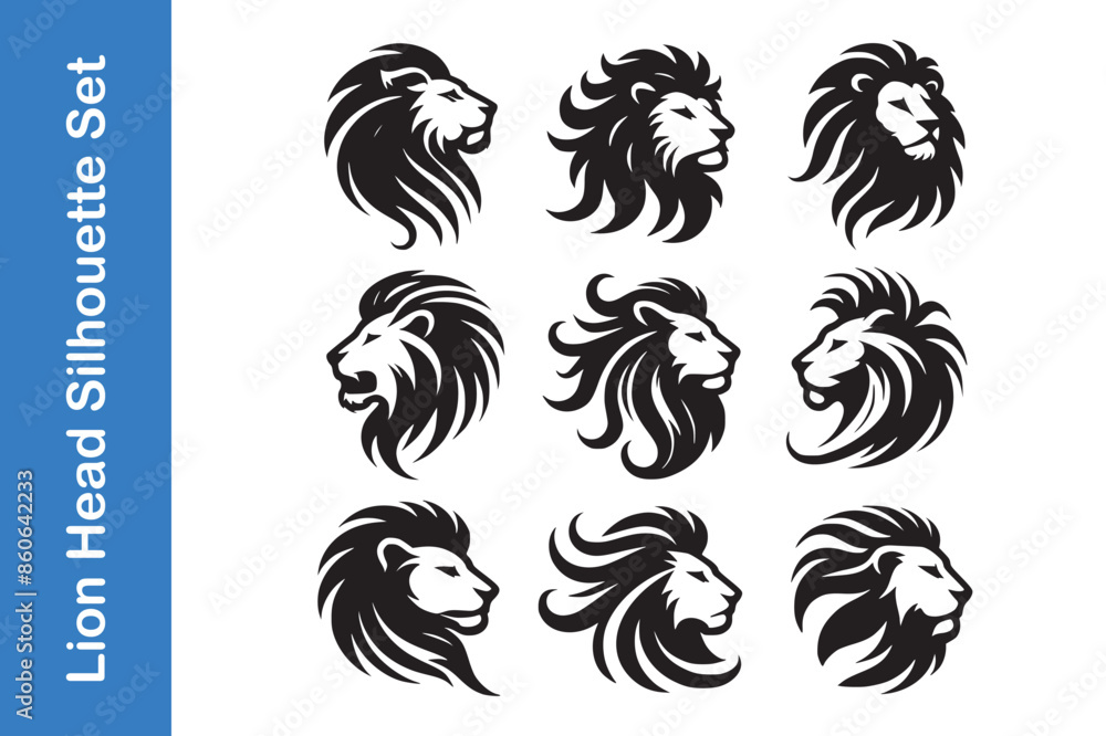 Fototapeta premium Lion Head Set with editable vector. 