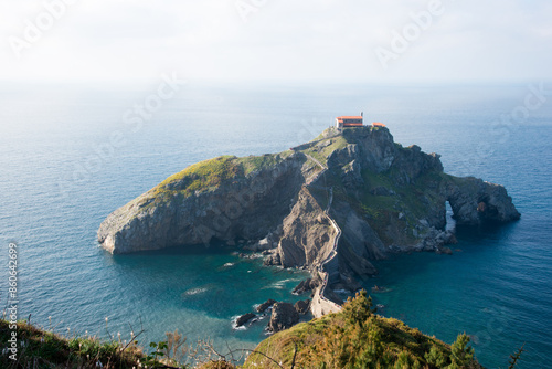 Beautiful aerial view of San Juan of Gaztelugatxe, Bay of Biscay photo