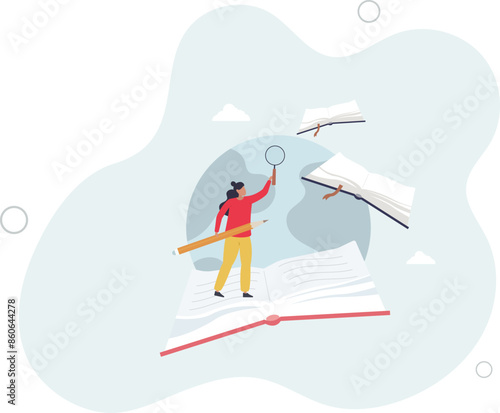 International student with global education degree and worldwide experience for academic knowledge.flat illustration.