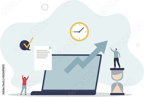Time tracking and effective working hours management .Productive software app for employee work efficiency monitoring.flat illustration