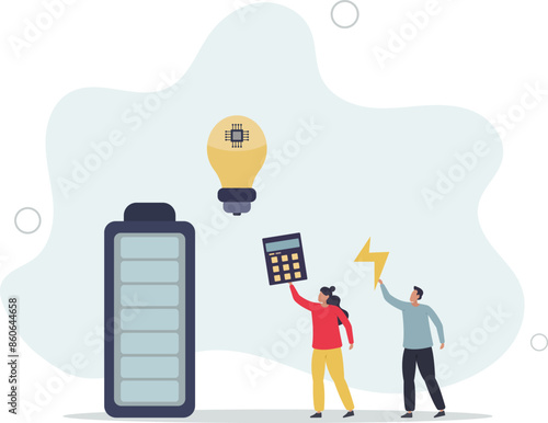 Business idea, success project generation.work battery and light bulb to generate creative innovation and new alternative solutions.flat illustration