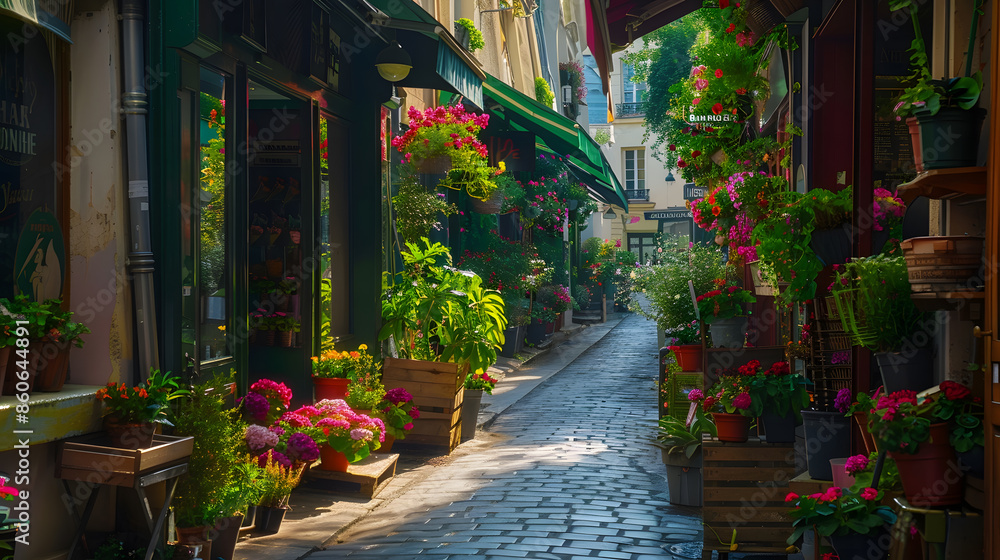 Cozy street with flower shop in Paris France Cityscape of Paris Architecture and landmarks of Paris : Generative AI Cozy street with flower shop in Paris France Cityscape of Paris Architecture and landmarks of Paris : Generative AI