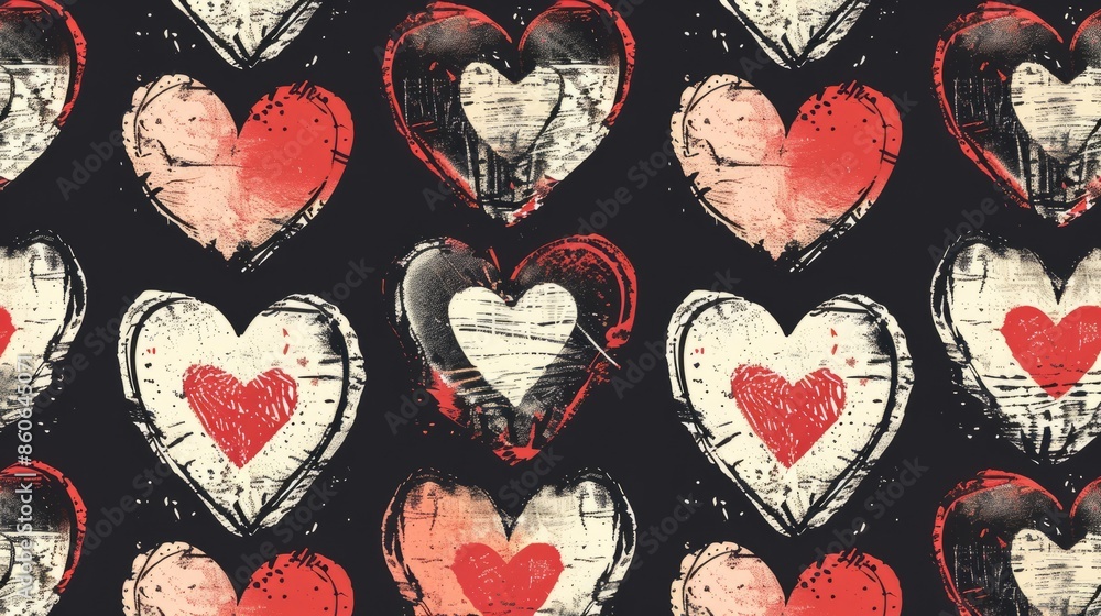 Fototapeta premium Seamless pattern of hand-drawn hearts